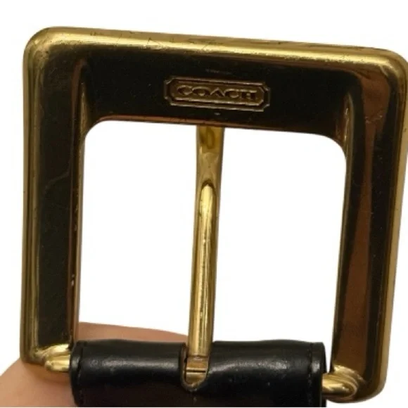 Vintage Coach Black and Brown Leather Dress Belt Brass Gold Buckle 8511 Medium - Picture 3 of 11